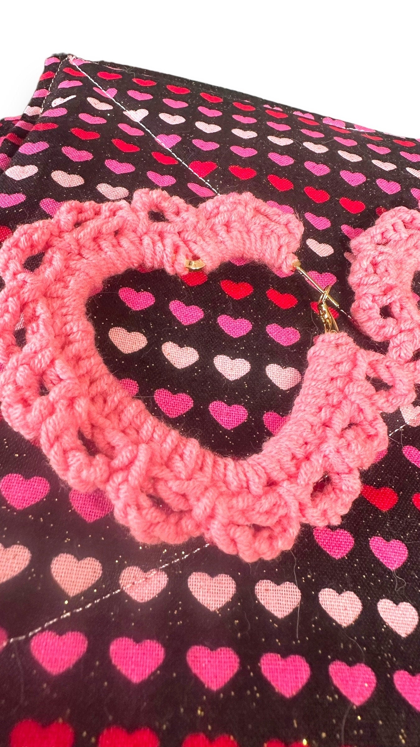 Coqueta Pink Crochet Heart Hoops