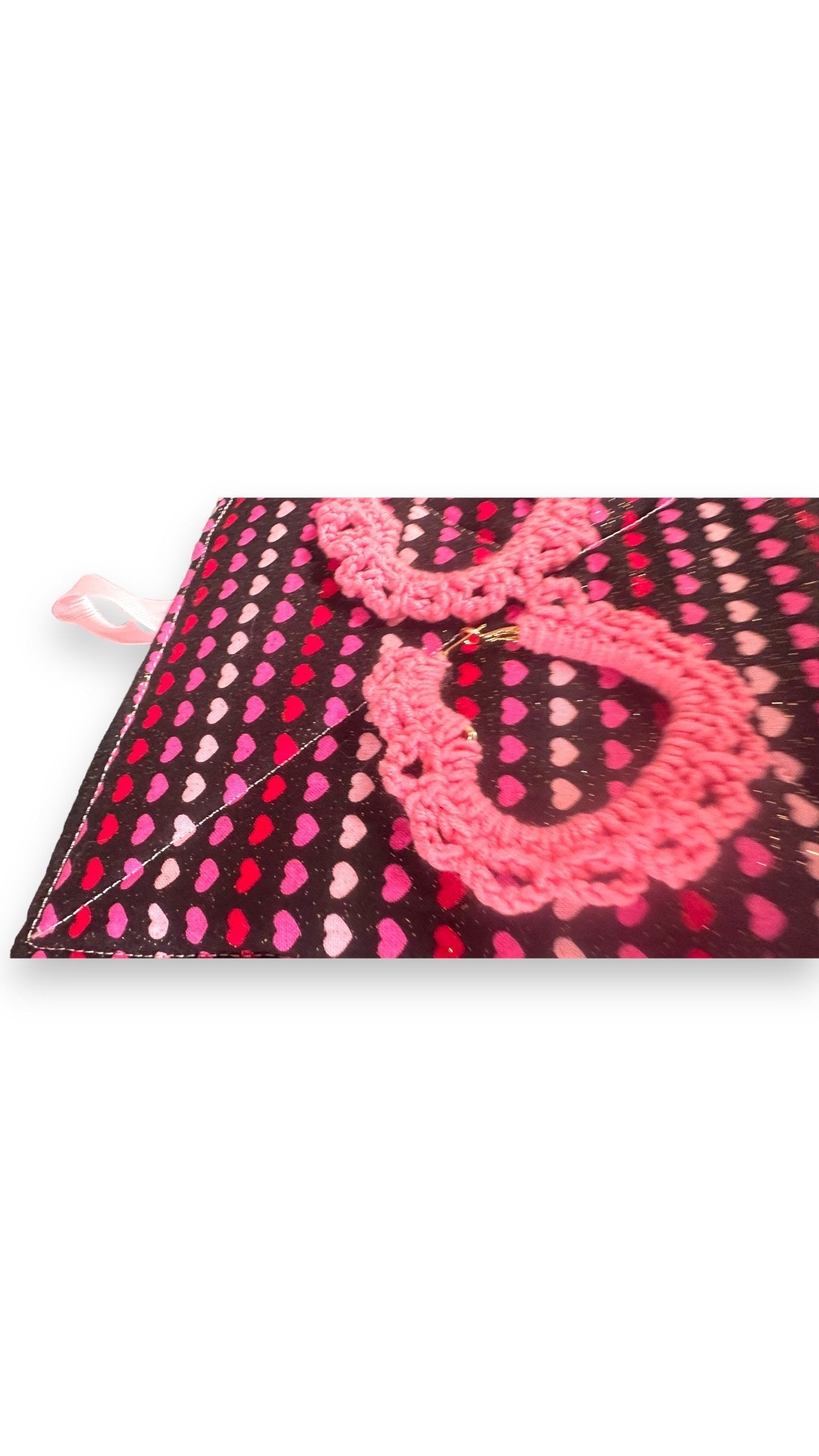 Coqueta Pink Crochet Heart Hoops