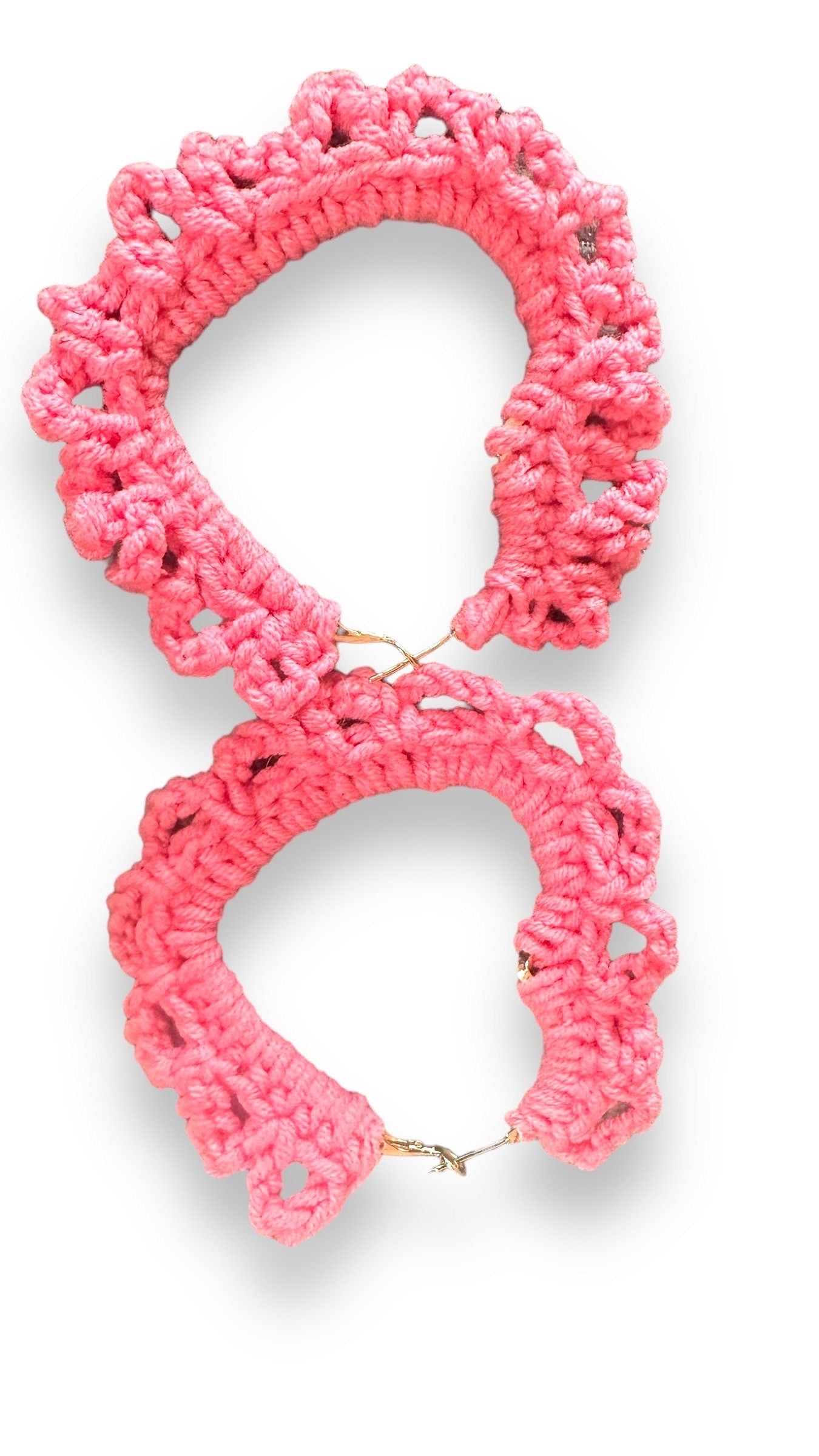 Coqueta Pink Crochet Heart Hoops