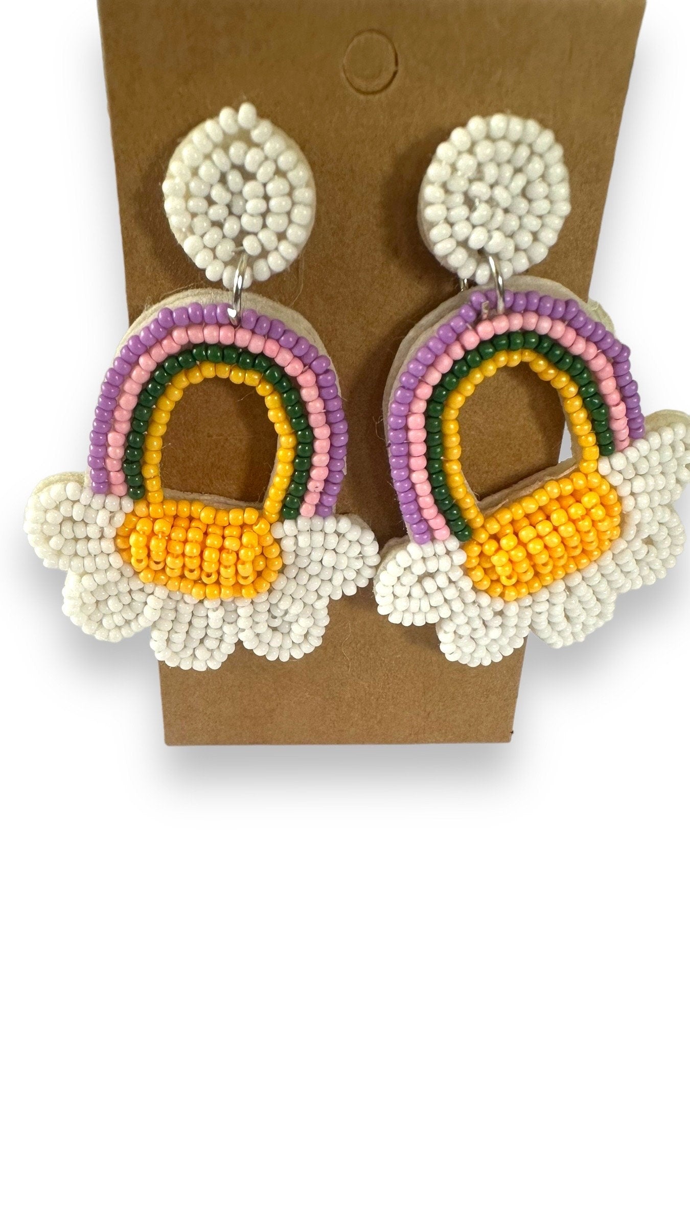 Daisies In The Rainbow Floral Beaded Earrings