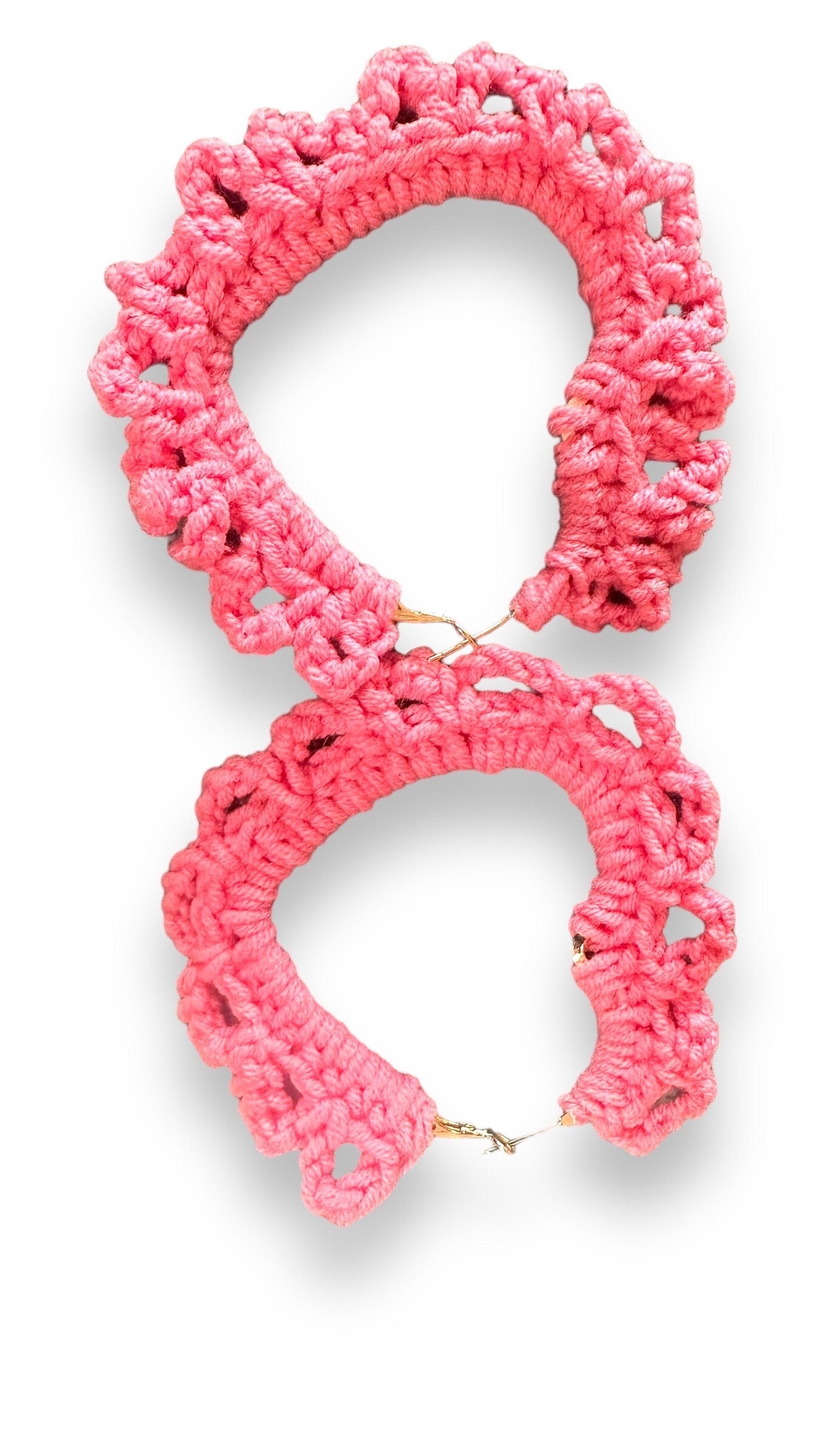 Coqueta Pink Crochet Heart Hoops