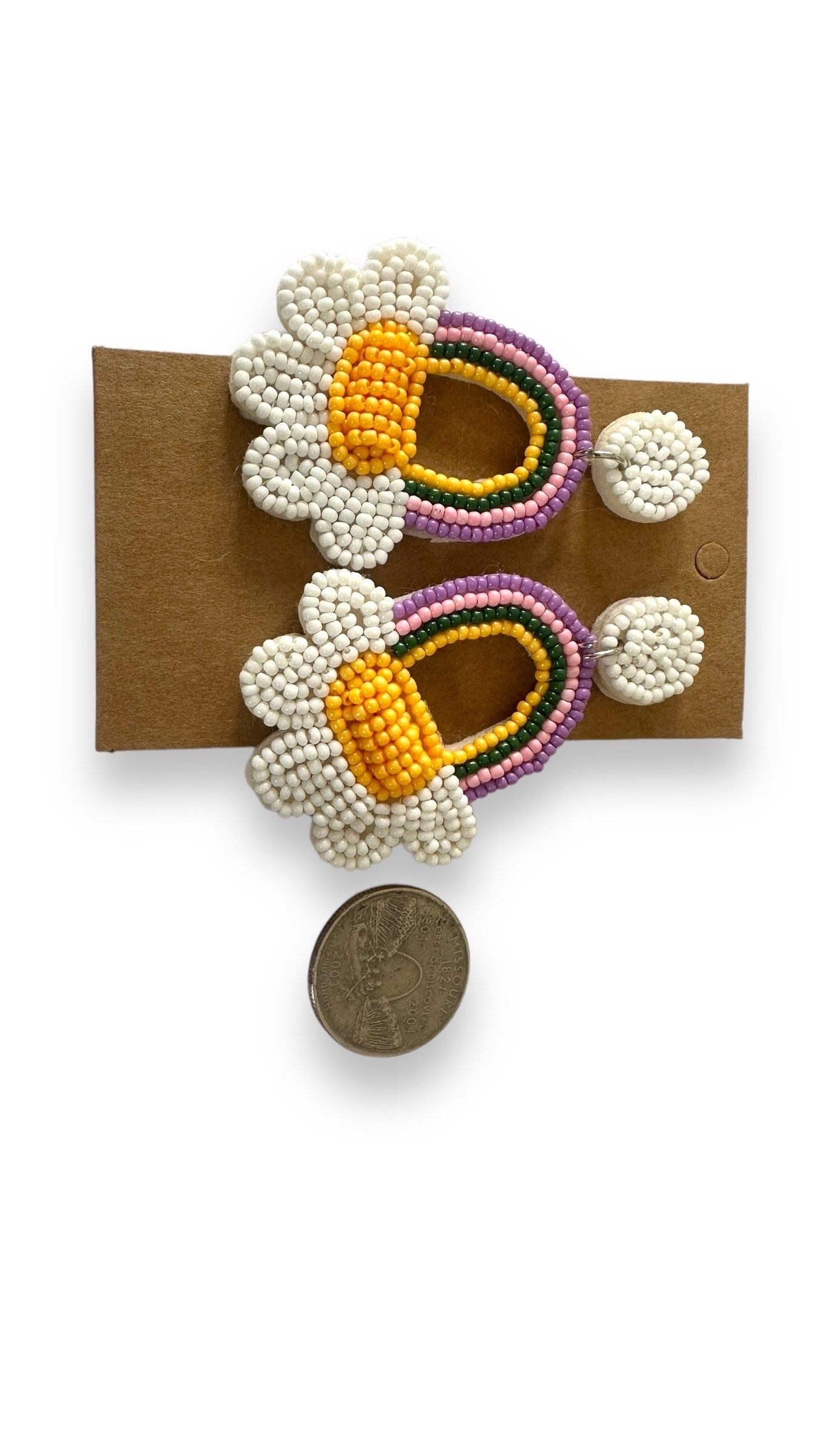 Daisies In The Rainbow  Floral Beaded Earrings