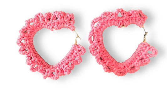 Coqueta Pink Crochet Heart Hoops