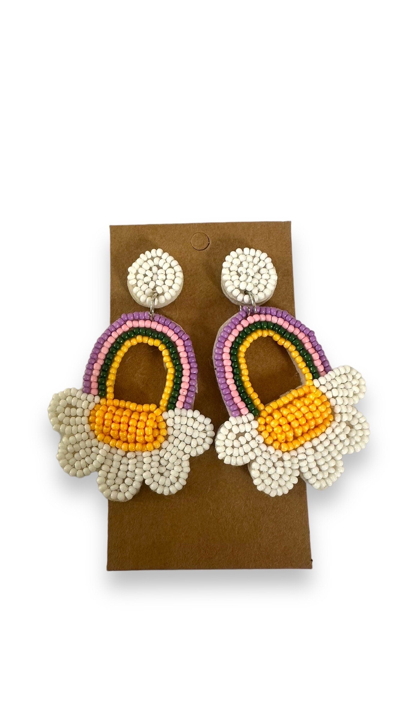 Daisies In The Rainbow  Floral Beaded Earrings