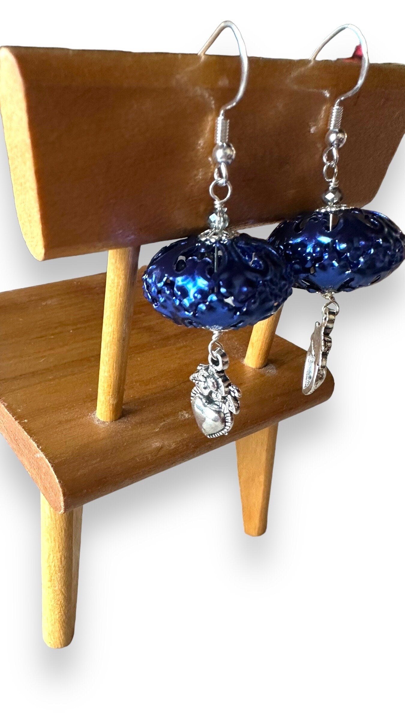 I Love LA Earrings, filigree and sacred hearts wire wrapped with sterling silver