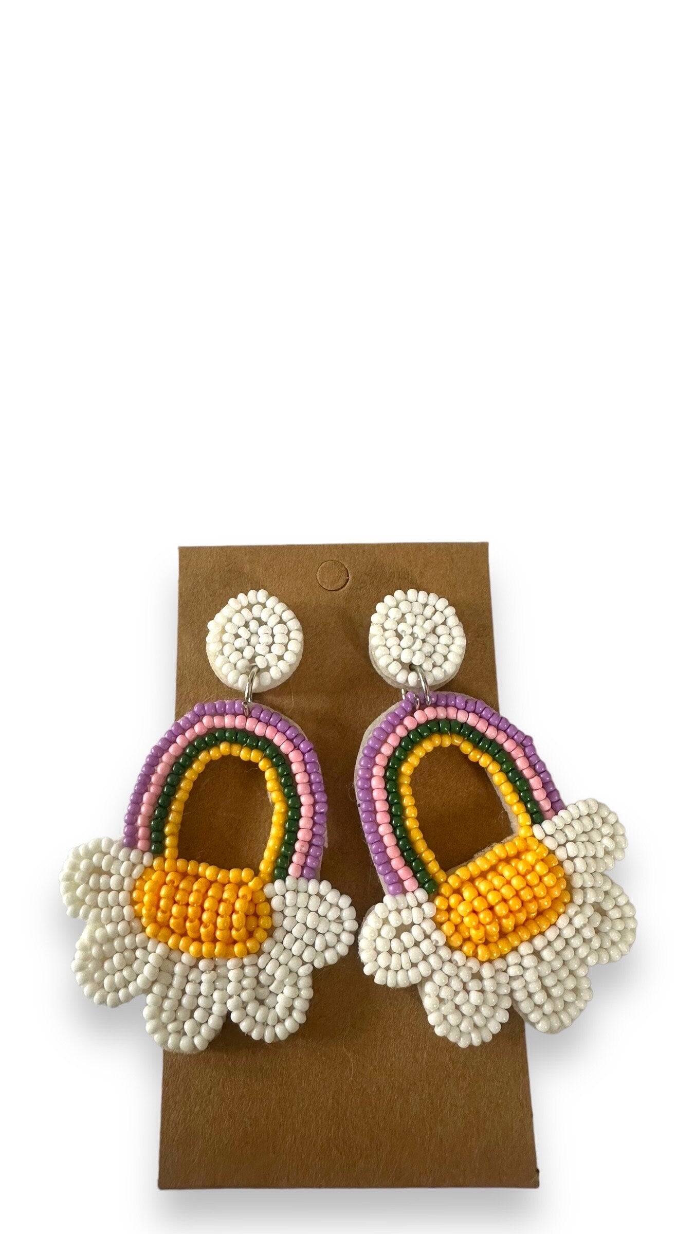 Daisies In The Rainbow  Floral Beaded Earrings