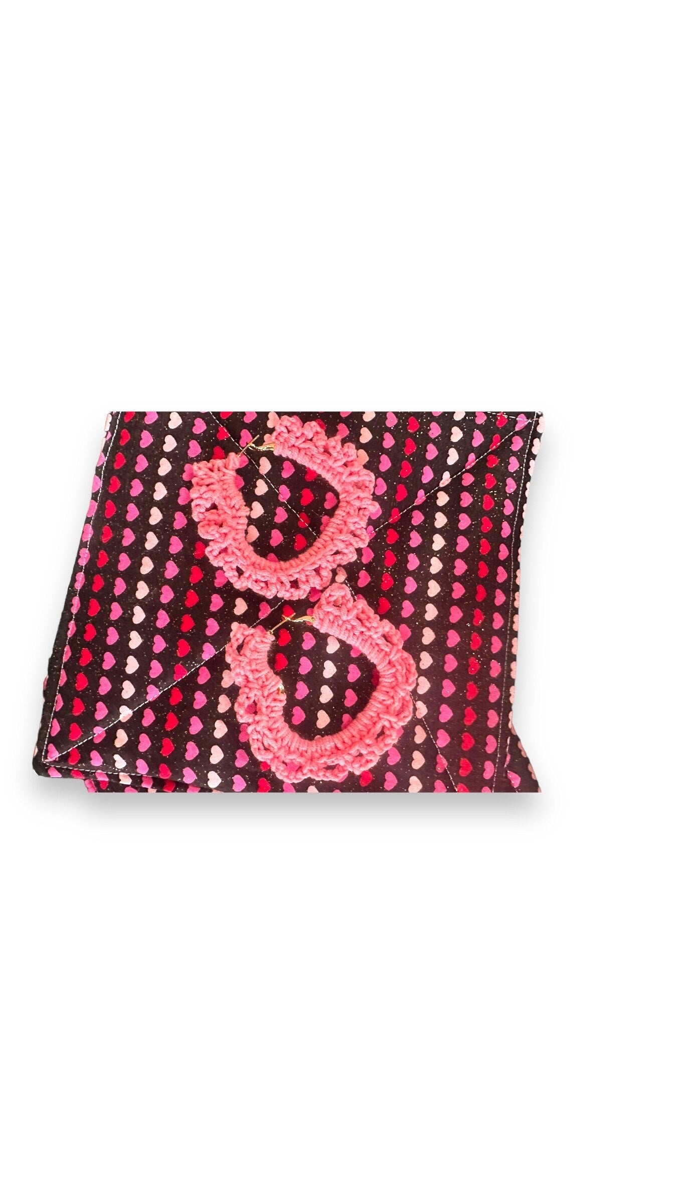Coqueta Pink Crochet Heart Hoops